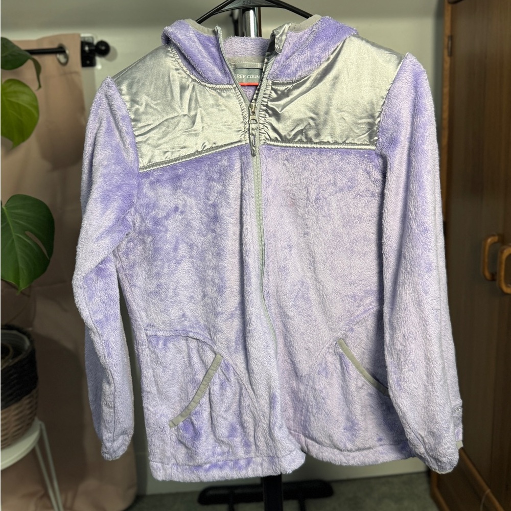 Free Country Kids Silver Fuzzy Zip-Up Hoodie with Hood – Size 14